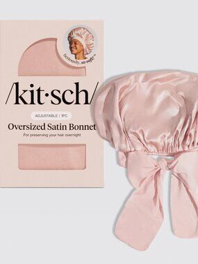 Kitsch Adjustable Oversized Satin Bonnet- Blush